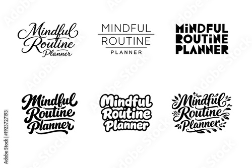 Harmonious Lettering Grid. Mindful routine planner lettering. Set lettering. harmonious lettering variations of the same emblematic concept, each