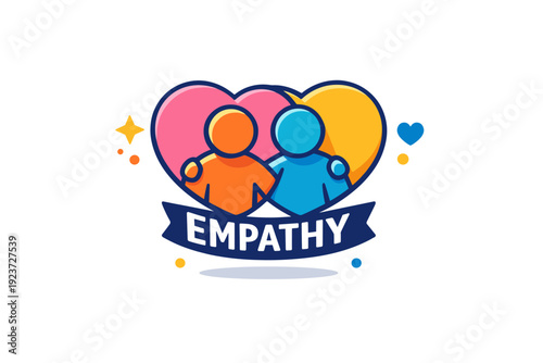 Empathy associated with kindness compassion and understanding in social interactions. A friendly badge style illustration where simple