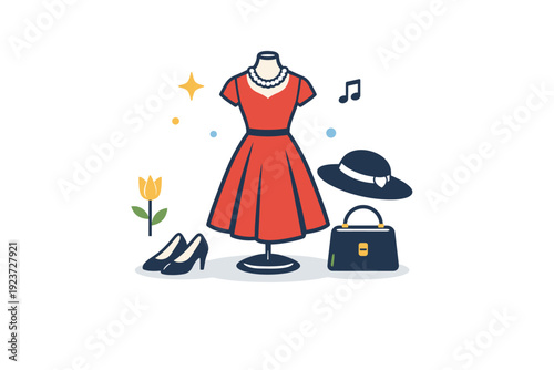 Vintage clothing styles inspired by mid century elegance and everyday sophistication. A clean visual metaphor where a classic garment conveys