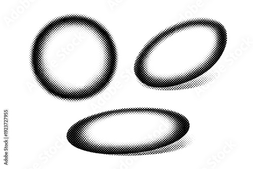 Circular edge vignette dots A circular edge vignette dot object shown in three views including flat frontal view, offset ring view, and
