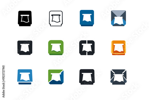 Napkin dispenser. Icon set. Set Logo of Napkin dispenser: vertical pull napkin box. harmonious logo variations of the same emblematic