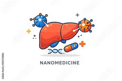 Nanotechnology in medicine futuristic healthcare concept where tiny particles interact with a human organ symbol, conveying precision