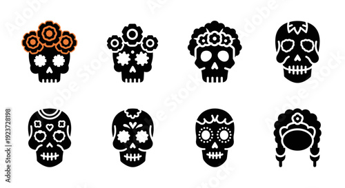 Colorful festive skulls with floral decor celebrating day of the dead