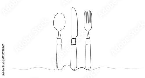knief and fork icon continuous one line art drawing vector illustration