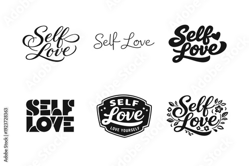 Self-acceptance inspirational lettering. Set lettering. harmonious lettering variations of the same emblematic concept, each with different