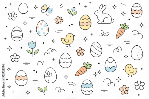 Minimal Easter patterns ? modern holiday texture. Abstract seasonal elements combined into a subtle decorative background, suitable for