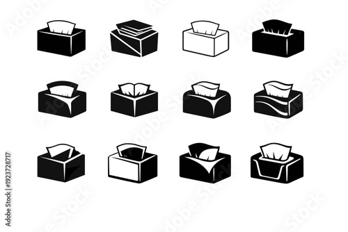 Napkin Dispenser Icons. Napkin dispenser. Icon set. Set Logo of Napkin dispenser: napkin stack in sleek box. harmonious logo variations of the same emblematic