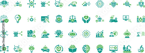 Agentic AI Machine Learning Cyber Security Technology Automation Vector Icon Set.