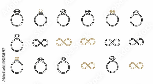 Elegant Engagement Rings and Infinity Symbols Vector Collection - Wedding Jewelry Icons