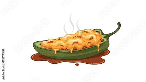 Spicy jalapeno pepper generously filled with melted cheese and savory meat, creating a delicious and hot culinary dish.