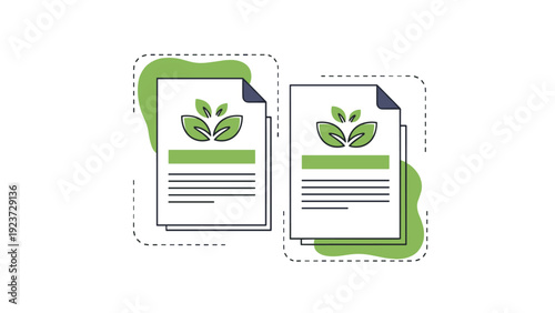 Two professional documents adorned with leaf logos, symbolizing eco-friendly policies, sustainable business practices, or environmental reports.