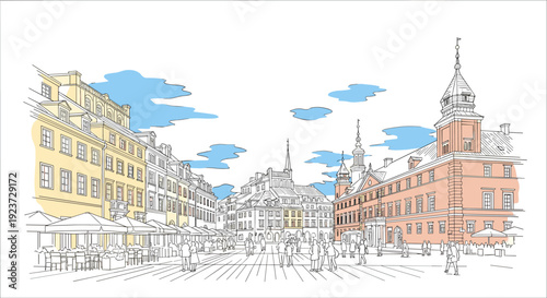 Historic city square with colorful architecture and outdoor cafes