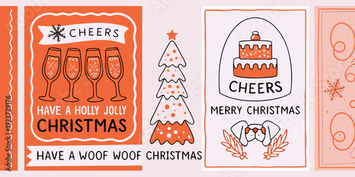 Festive christmas cards with holiday themed illustrations and cheerful greetings