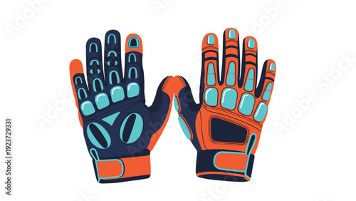 Vibrant pair of protective gloves in orange and blue, ideal for sports, cycling, or various work tasks, ensuring safety and grip.