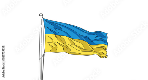 Ukrainian flag waving in the wind on clear background