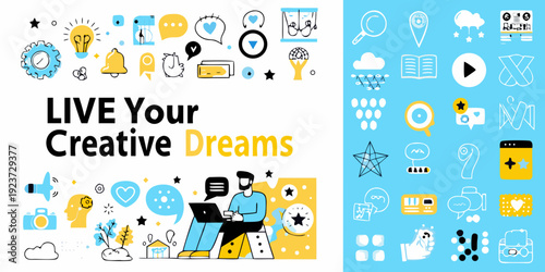 Colorful illustration featuring icons and text promoting creative dreams