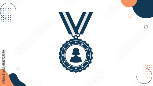 Prestigious medal with a female profile emblem, awarded for achievement and recognition, set against a modern abstract background.