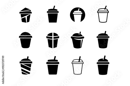 takeout containers. Icon set. Set Logo of takeout containers: takeout cup with lid. harmonious logo variations of the same emblematic