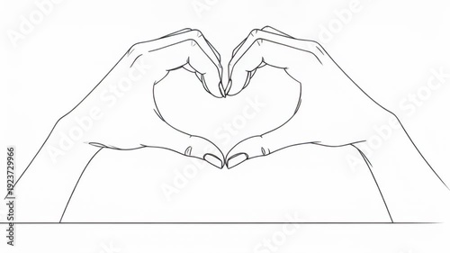Outline of two hands forming a heart shape on a white background