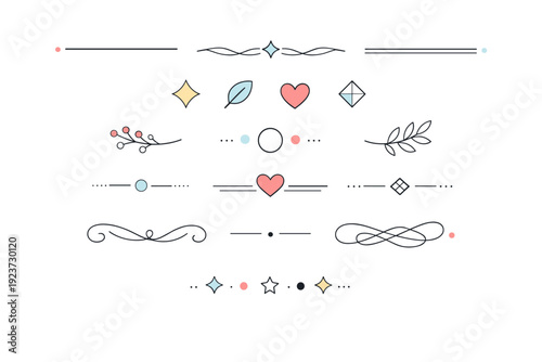 Editorial ornamental accents set. Minimal borders, separators, and decorative icons designed for layouts and print use. Calm professional