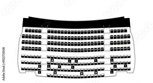 Auditorium seating arrangement with rows and sections for events and performances.