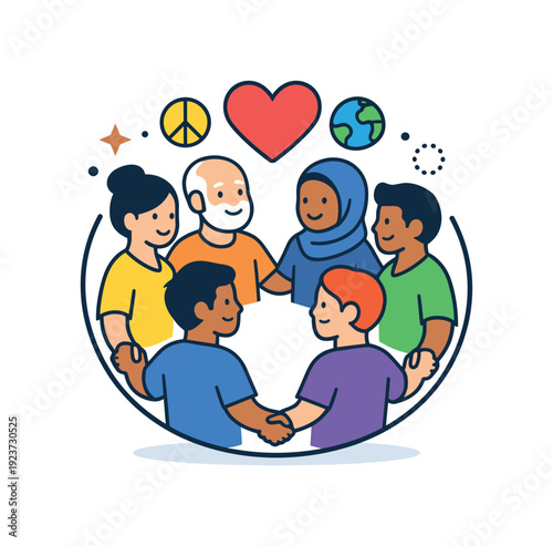 Diversity and inclusion people of different backgrounds standing together in a balanced circle, expressing respect, equality, and shared