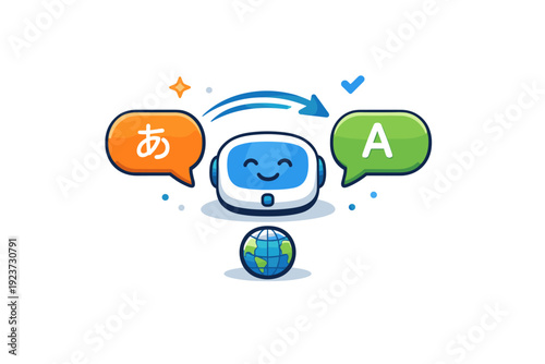 Global Communication Interface. Language translation AI visualizing instant understanding between cultures through a friendly interface connecting speech