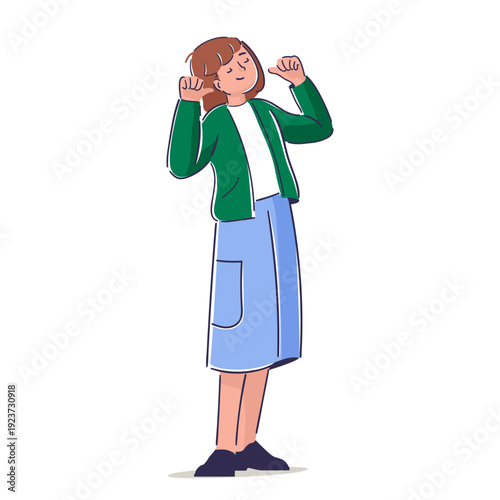 Woman confidently pointing at herself feeling self-reliance, personal achievement and self-identity