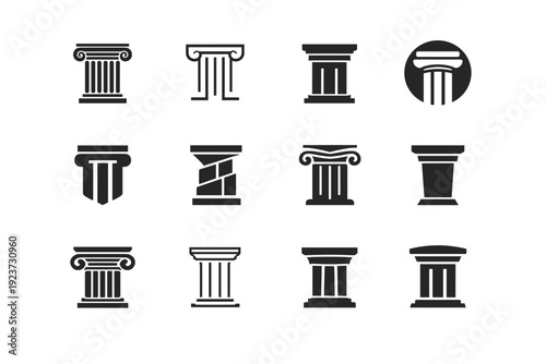 Solid. Icon set. Set Logo of Solid: monolithic pillar. harmonious logo variations of the same emblematic concept, each with different