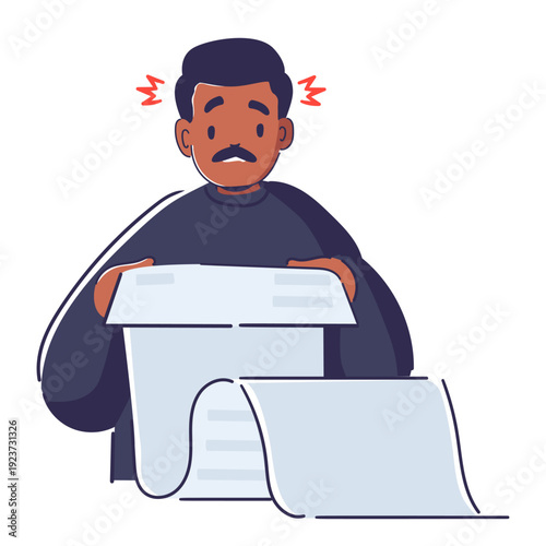 Mature man shocked reviewing financial bill struggling economic pressure and unexpected expenses