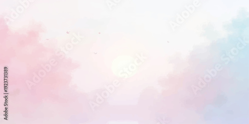 Dreamy Pastel Sky: A soft, ethereal scene unfolds as gentle strokes of pink and blue blend seamlessly, embracing a radiant sun.
