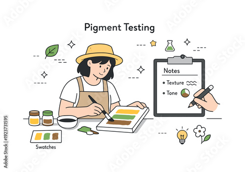 Artist testing pigment colors and texture for a new project on a canvas