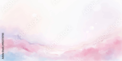Dreamscape Whispers: A serene landscape, painted with soft watercolor hues of pink, creating a sense of tranquility, softness and purity.  