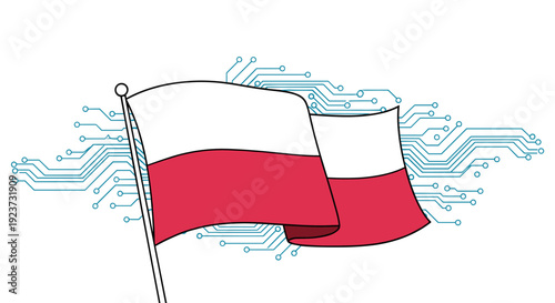 Polish flag with digital circuit background - technology and patriotism