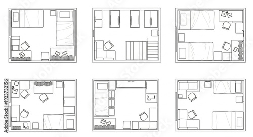 Detailed architectural floor plans showcasing various room layouts and designs for residential spaces.