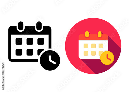 Calendar icon set with clock symbol for appointment and schedule management. Illustration transparent PNG background