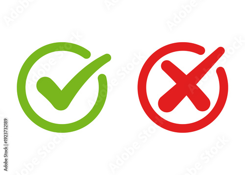 Green check mark and red cross mark icon design. Transparent PNG background