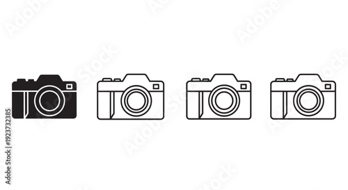 Camera line and solid icon collection. Includes four different camera styles. Created in black and white minimalist style with black palette.