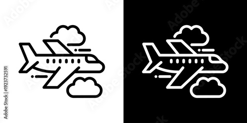 Aircraft Icon Of Line Black And White Style  