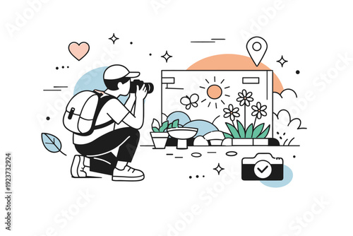 Exploring local gems. A person photographing a small hidden mural or garden in an urban neighborhood, showing curiosity and connection to