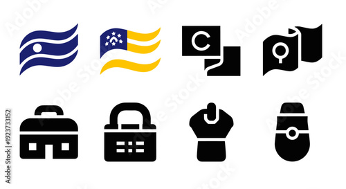 Minimalist icons: flags, security, and objects in bold flat design