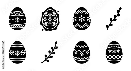 Black and white easter egg silhouettes with willow branches