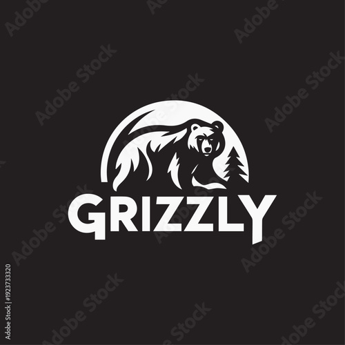 Grizzly Bear Logo Design Modern Wildlife Emblem Forest Animal Mascot Black White Vector Illustration Branding Identity Template