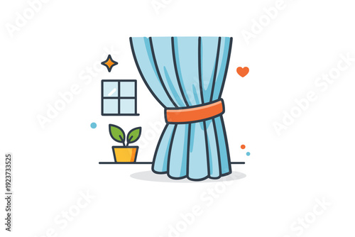 Curtain tieback elegant interior detail with a neatly gathered curtain held by a simple fabric tie, expressing order, softness, and refined