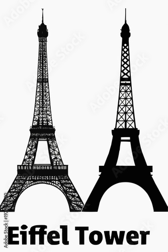 Eiffel Tower Silhouette Vector Illustration Set
