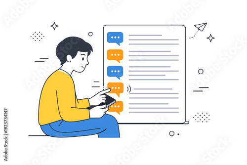 Editing draft in progress. Person scrolling through a document with comment icons appearing in the margins. Thoughtful refinement and attention to detail.