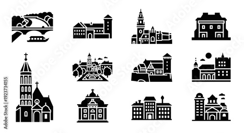 Historic building silhouettes: european architecture collection
