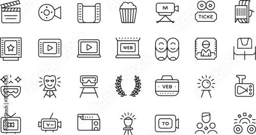 Collection of hand drawn vector icons related to entertainment hobbies and daily activities