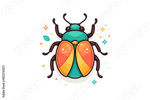 Beetle insect a single stylized beetle shown from a clear top view with balanced symmetry, conveying curiosity, nature detail and quiet
