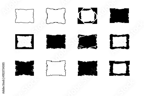 Faded Poster Frame. Icon set. Set Logo of Faded Poster Frame: torn paper poster edge. harmonious logo variations of the same emblematic